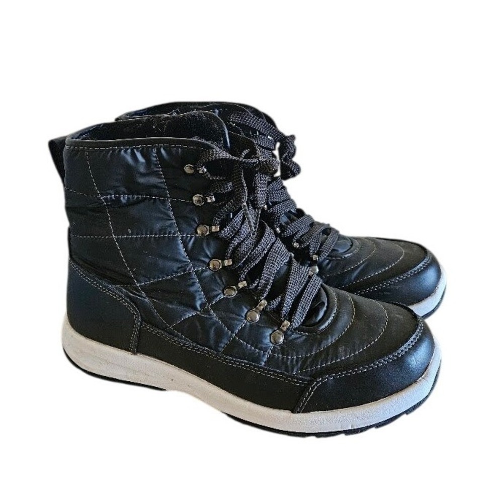 Weatherproof Womens Black Quilted Puffer Winter Boots Faux Fur Lined Size 10